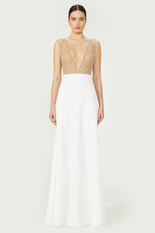 costarellos Dania Embellished Crepe Gown