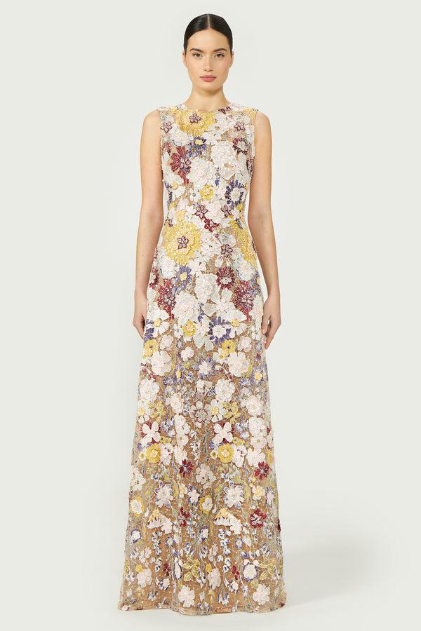 costarellos Daphna Embroidered Gown