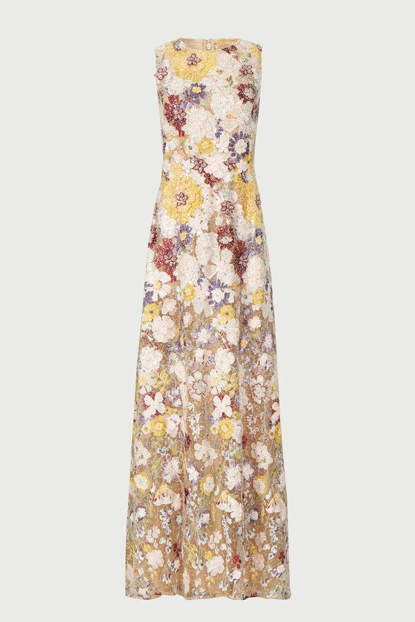 Costarellos Daphna Embroidered Gown