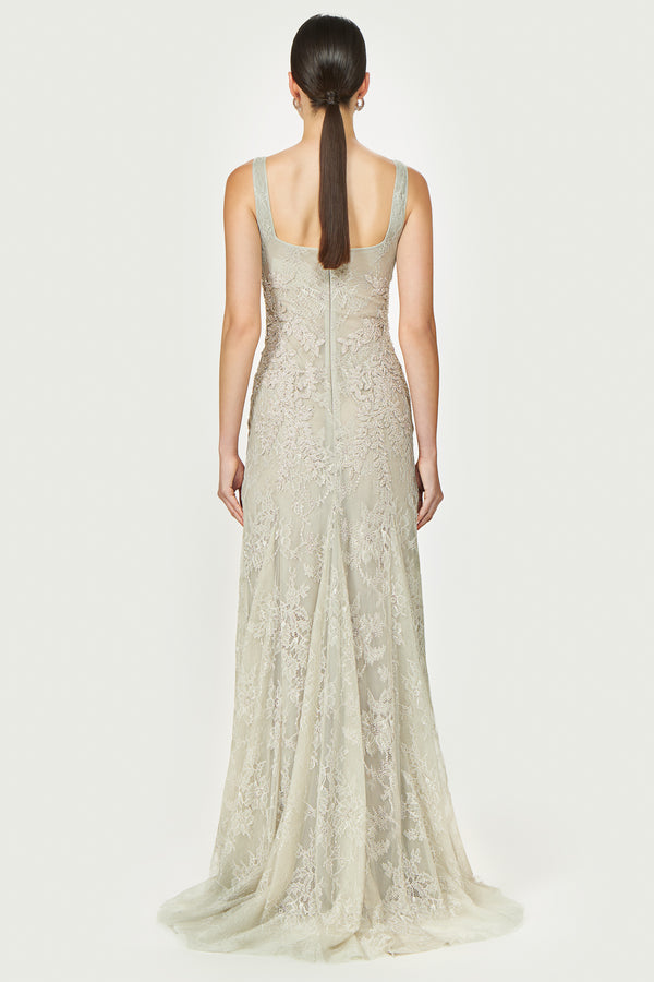Costarellos Elysia Lace Square-Neck Gown