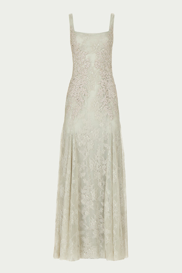 Costarellos Elysia Lace Square-Neck Gown