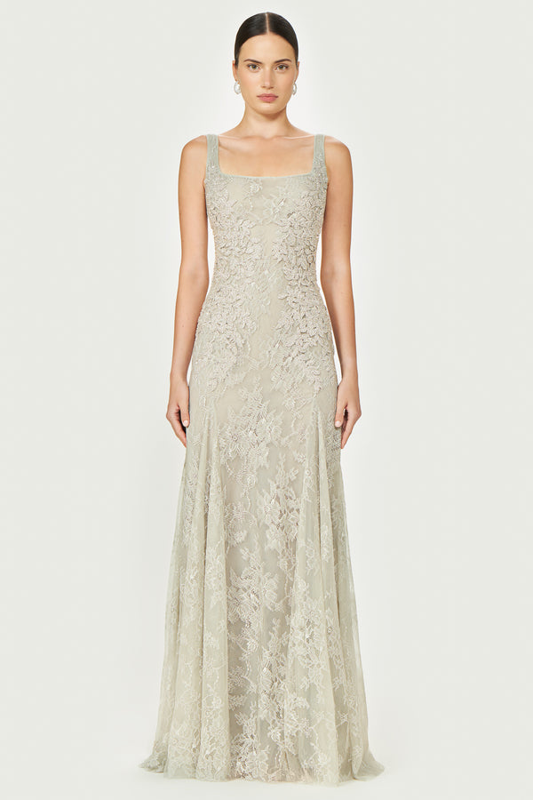costarellos Elysia Lace Square-Neck Gown