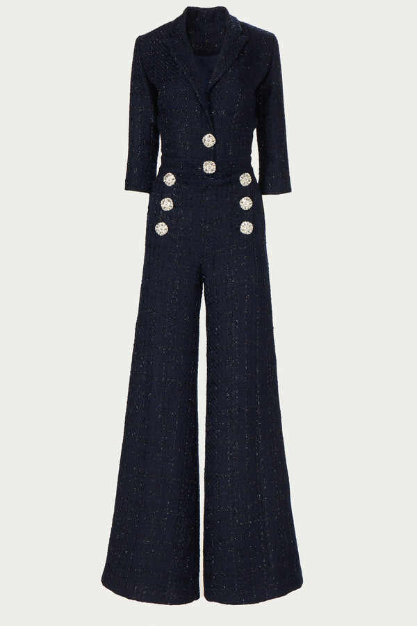 Costarellos Emilia Lurex Tweed Jumpsuit