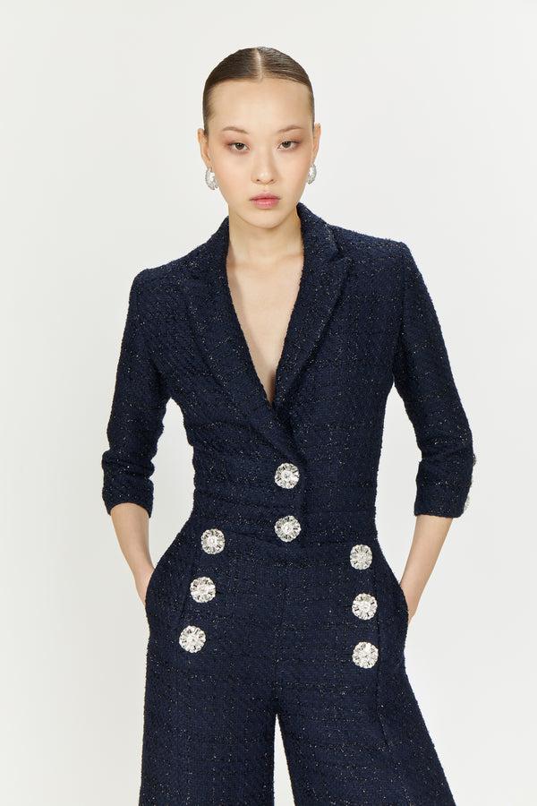 Costarellos Emilia Lurex Tweed Jumpsuit