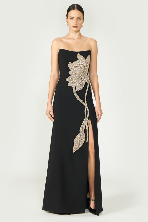 costarellos Fara Crepe Crystal Gown