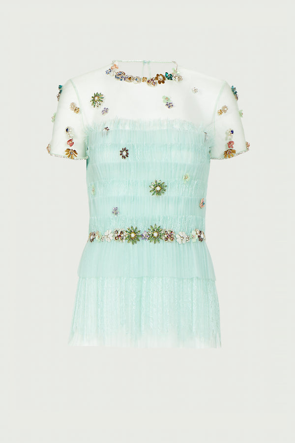 Costarellos Heidi Plissé Tulle Top