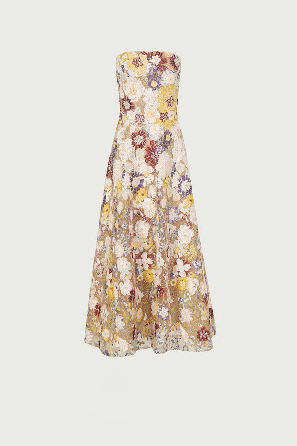 Costarellos Jassa Embroidered Strapless Dress