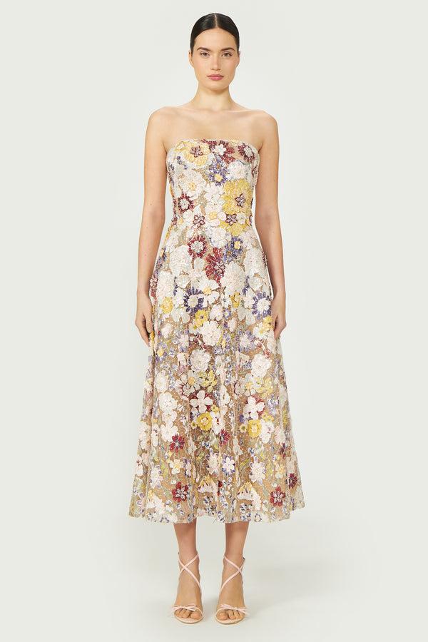 costarellos Jassa Embroidered Strapless Dress
