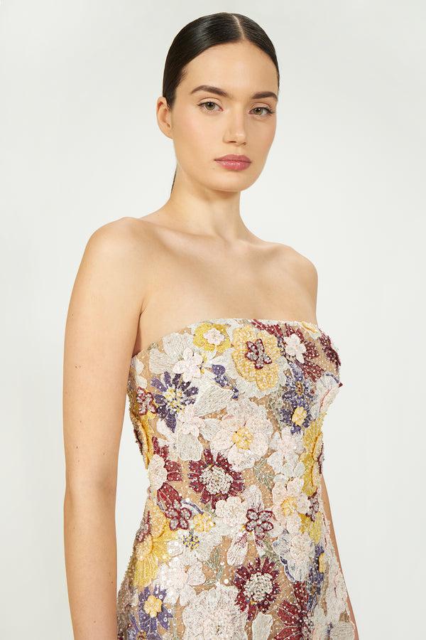 Costarellos Jassa Embroidered Strapless Dress