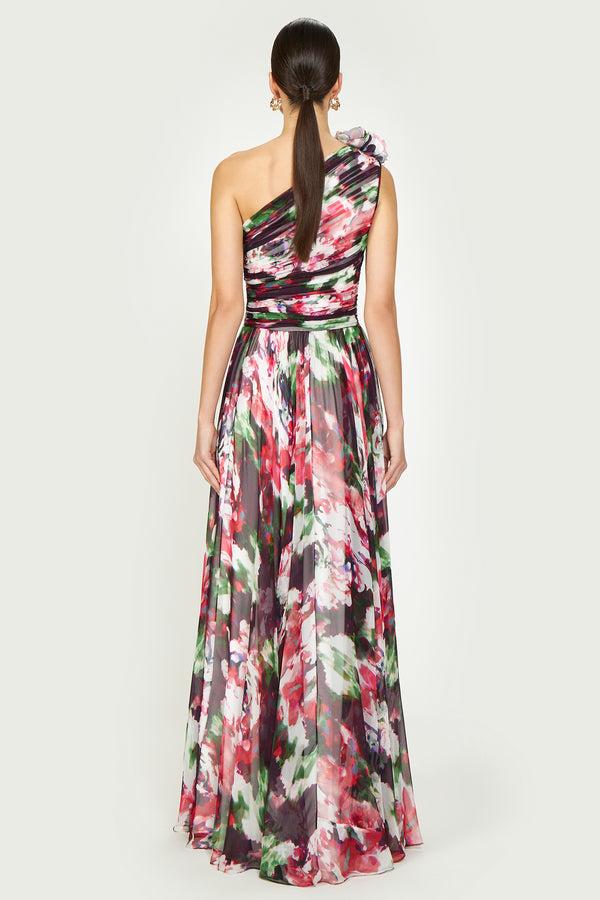 Costarellos Jera Floral-Print Georgette Gown