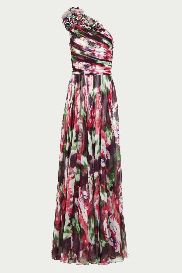 Costarellos Jera Floral-Print Georgette Gown