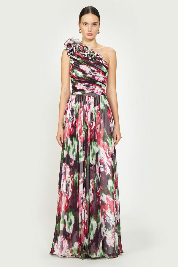costarellos Jera Floral-Print Georgette Gown