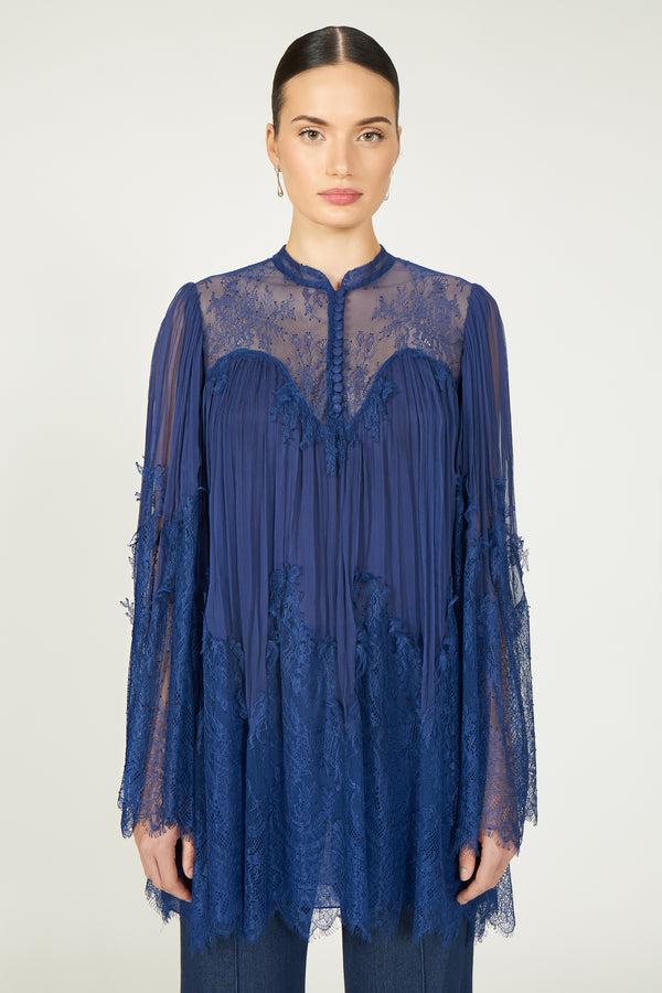 Costarellos Jorie Crinkled Silk Blouse