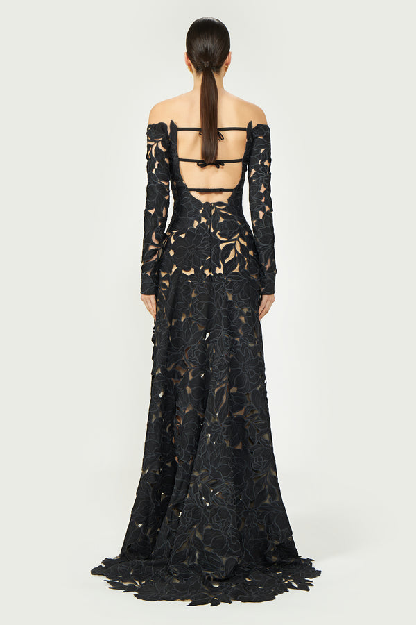 Costarellos Kasia Floral-Cut Lace Gown