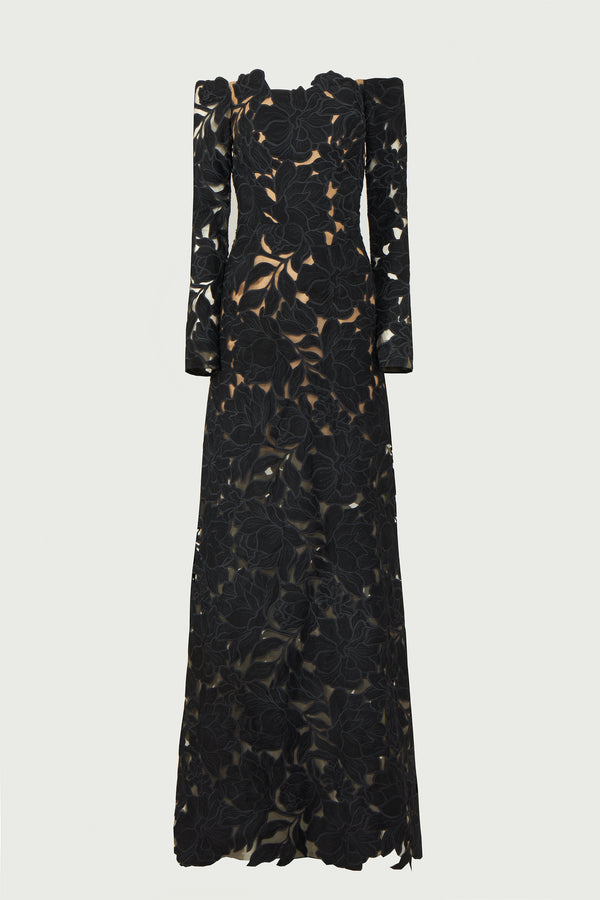 Costarellos Kasia Floral-Cut Lace Gown