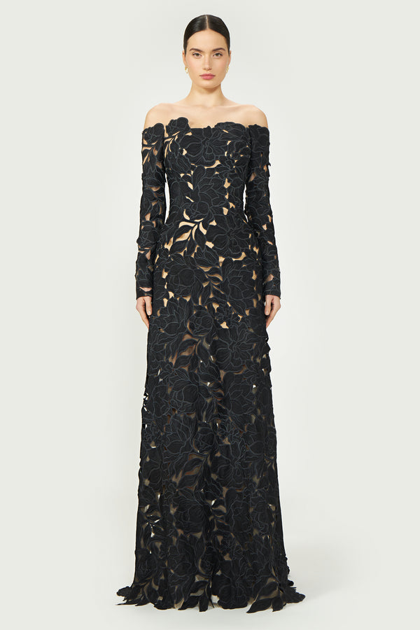 costarellos Kasia Floral-Cut Lace Gown