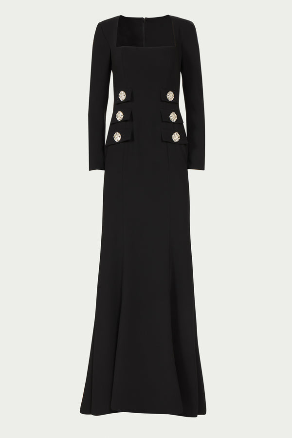 Costarellos Kienna Crepe Square-Neck Gown