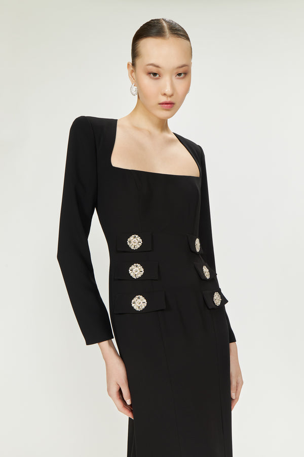 Costarellos Kienna Crepe Square-Neck Gown