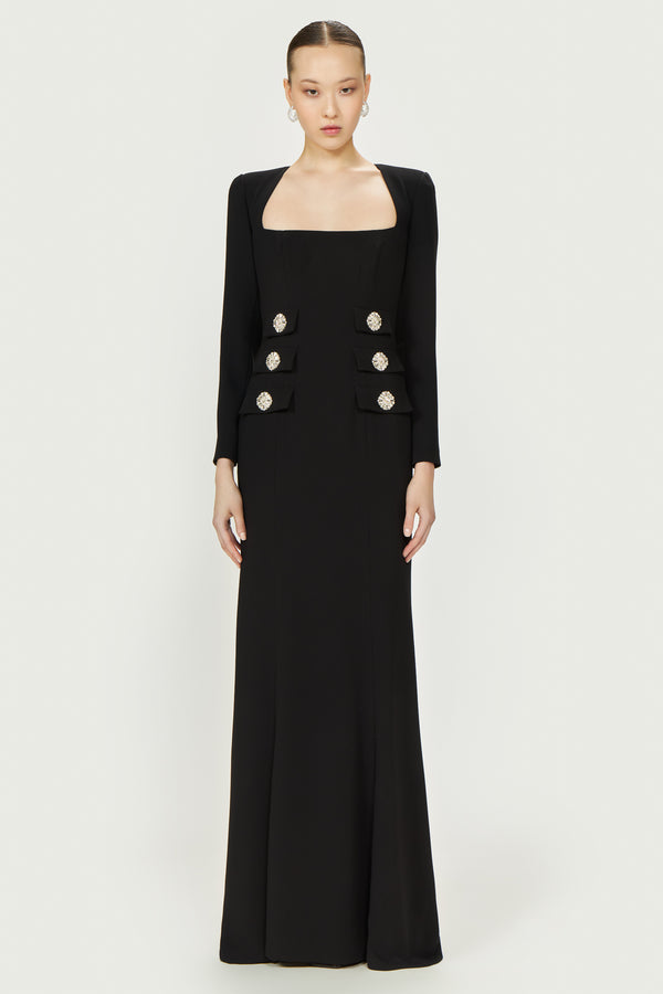 costarellos Kienna Crepe Square-Neck Gown