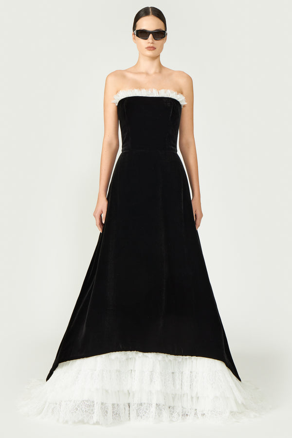 costarellos Laurette Silk Velvet Strapless Gown