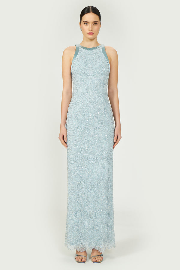 costarellos Lenia Beaded French Lace Dress