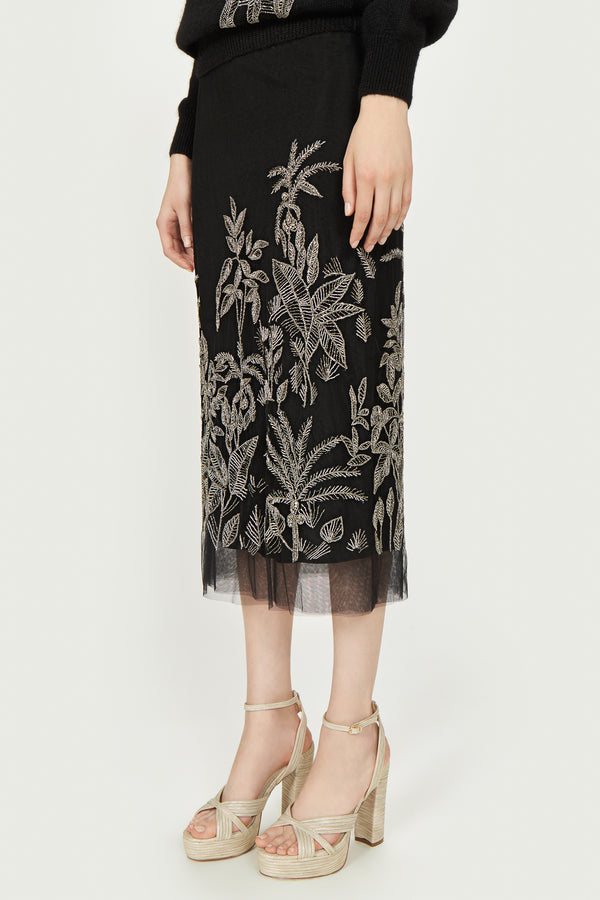 Costarellos Leyla Tulle Embroidered Skirt