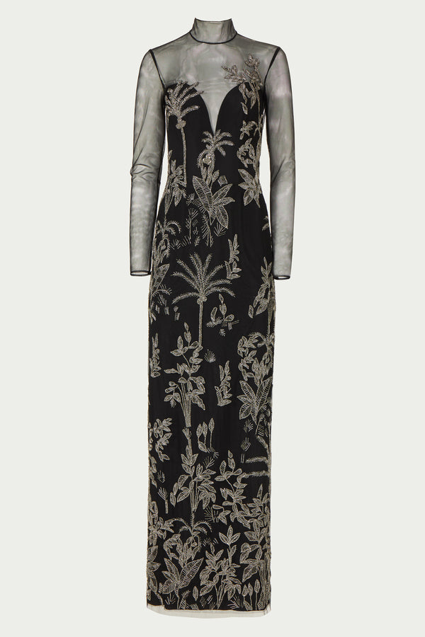 Costarellos Marcella Tulle High-Neck Gown