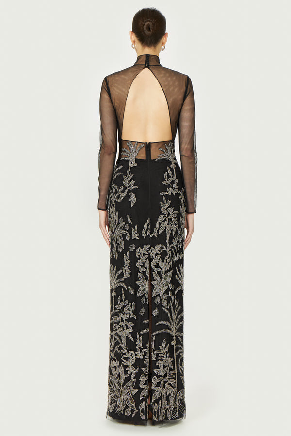 Costarellos Marcella Tulle High-Neck Gown