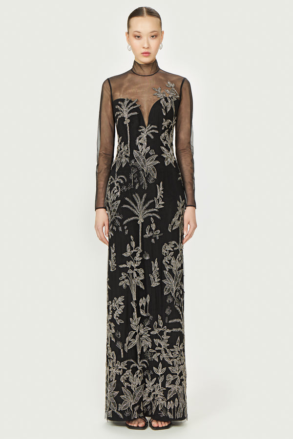 costarellos Marcella Tulle High-Neck Gown