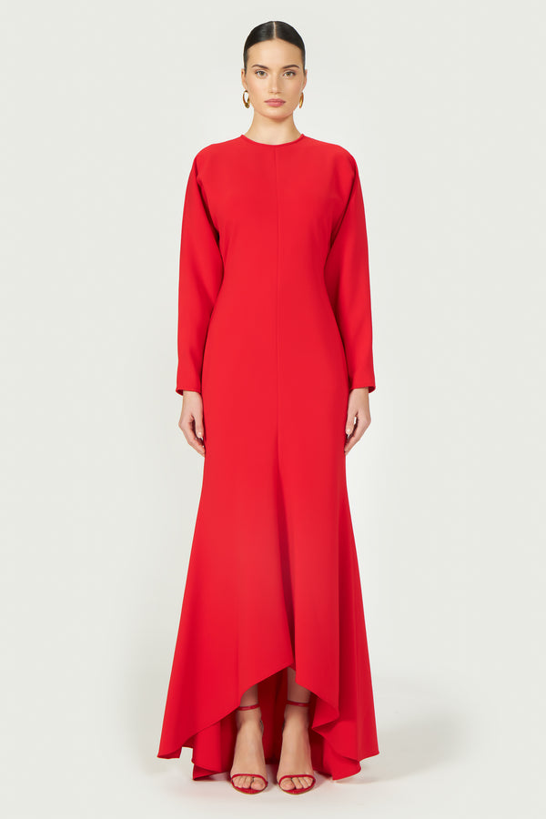 costarellos Marlette High-Low Crepe Gown