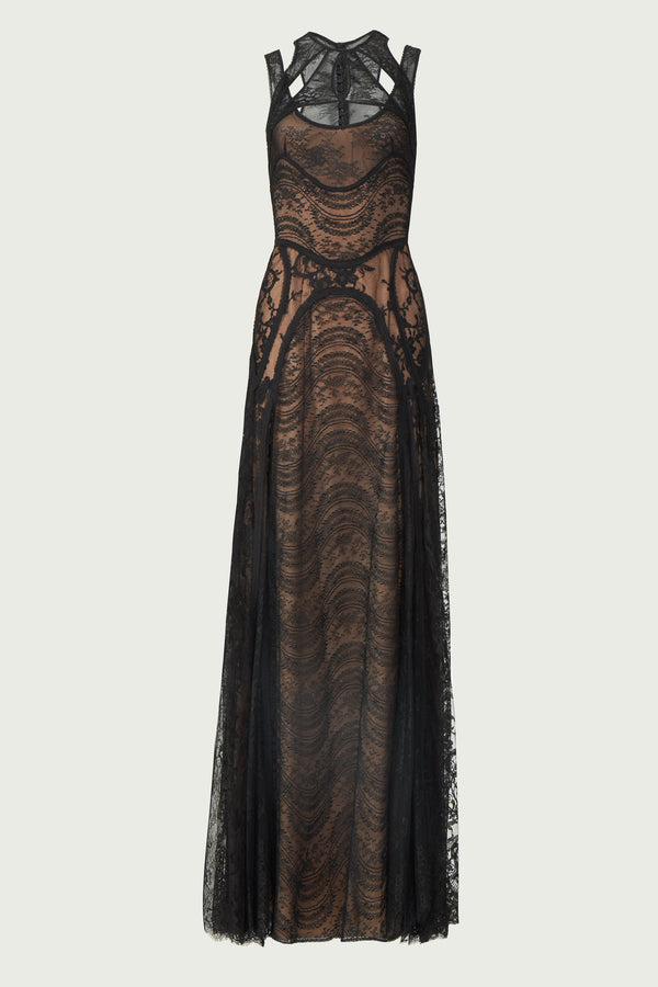 Costarellos Massima Patchwork Lace Gown