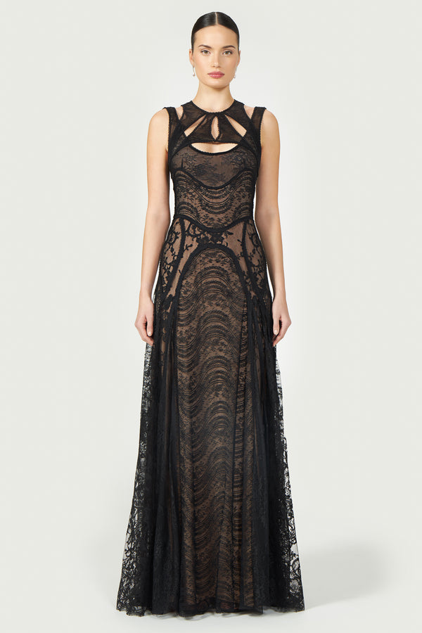 costarellos Massima Patchwork Lace Gown