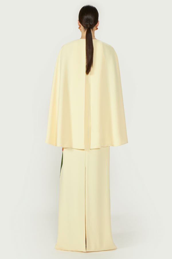 Costarellos Meena Crepe Cape Gown