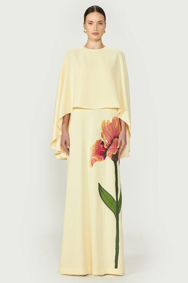 costarellos Meena Crepe Cape Gown