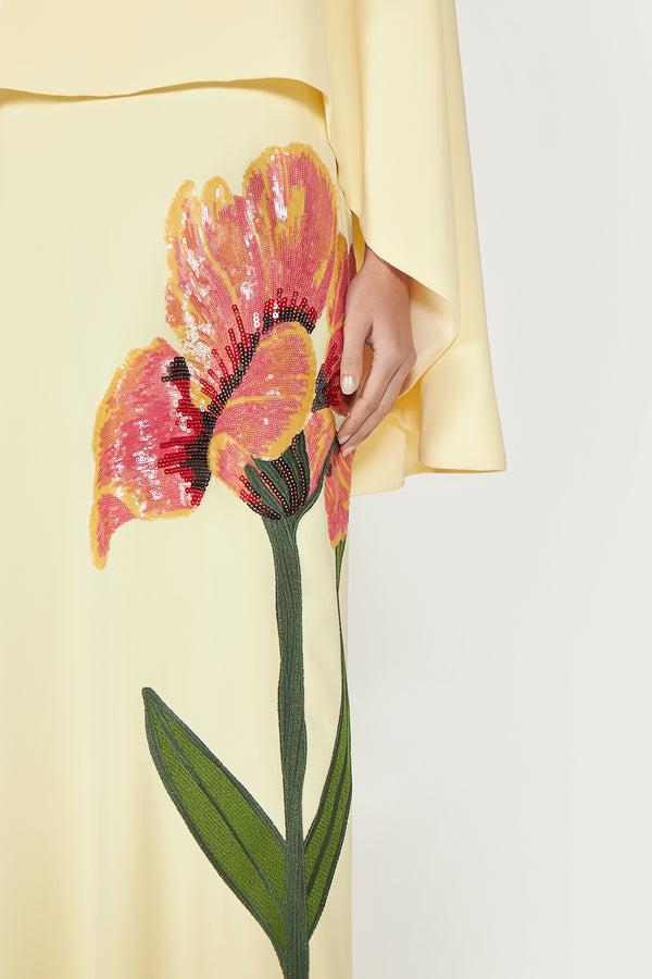 Costarellos Meena Crepe Cape Gown