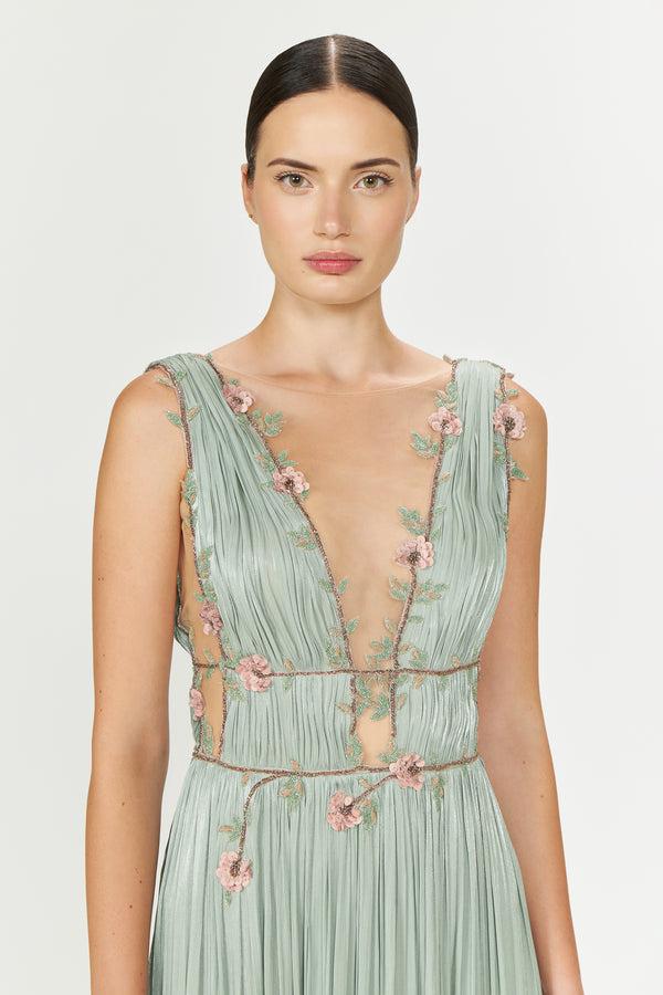 Costarellos Nalina Lurex Georgette Draped Gown