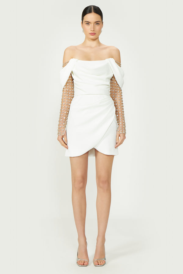 costarellos Nandi Draped Crepe Mini Dress