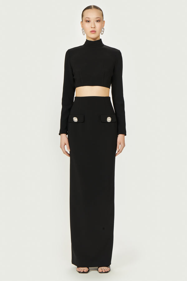 Costarellos Nelle Crepe Cropped Turtleneck Top