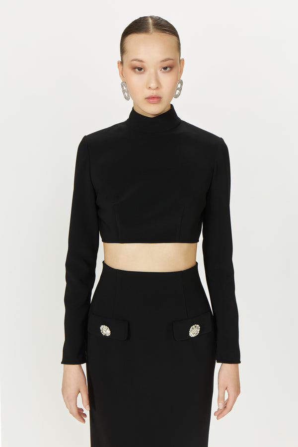 costarellos Nelle Crepe Cropped Turtleneck Top