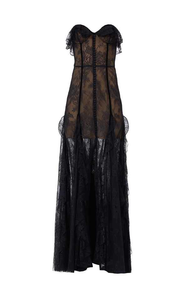 Costarellos Rosaline Bustier Lace Gown