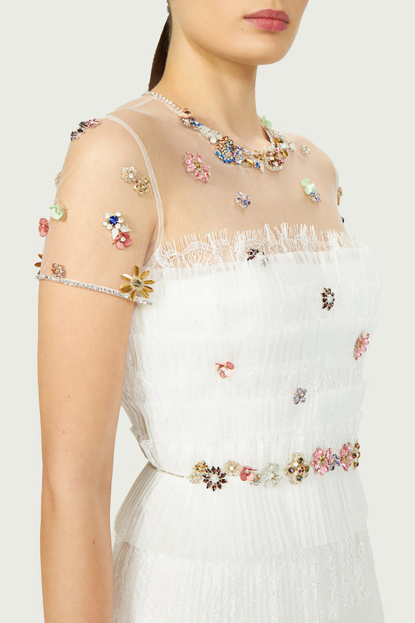 Costarellos Samie Plissé Tulle Mini Dress