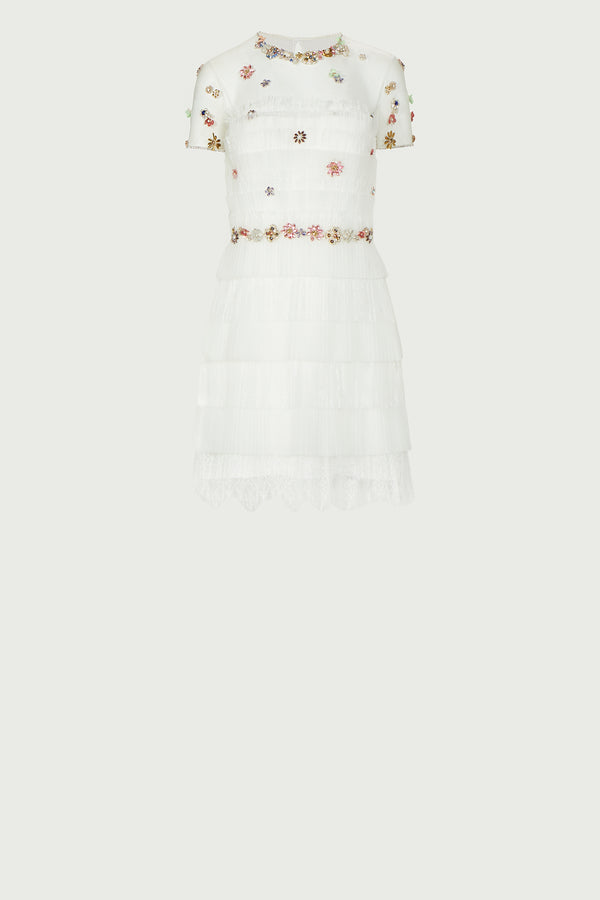 Costarellos Samie Plissé Tulle Mini Dress