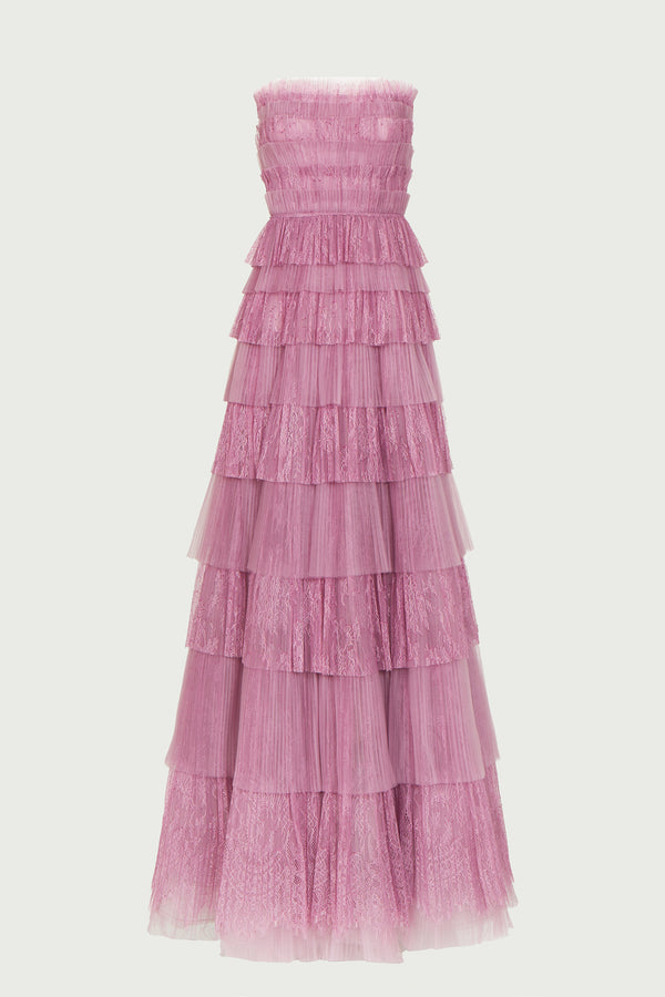 Costarellos Trissa Plissé Strapless Gown