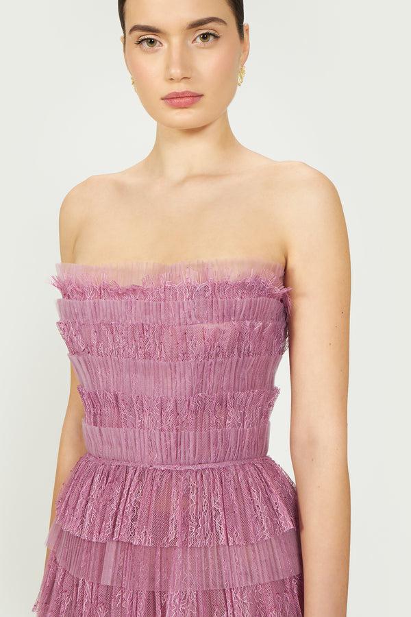 Costarellos Trissa Plissé Strapless Gown