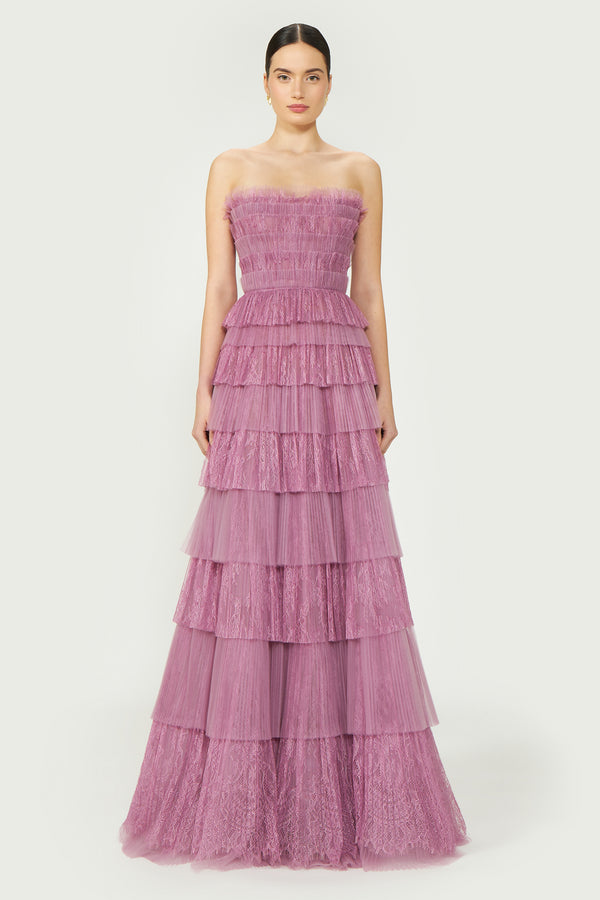 costarellos Trissa Plissé Strapless Gown