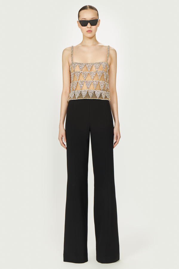 Costarellos Villie Crystal Tulle Cropped Top