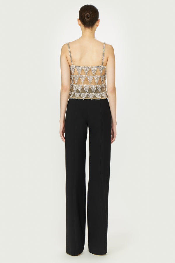 Costarellos Villie Crystal Tulle Cropped Top