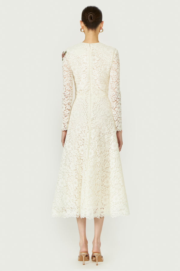 Costarellos Marlena Cotton Corded Lace A-line Dress