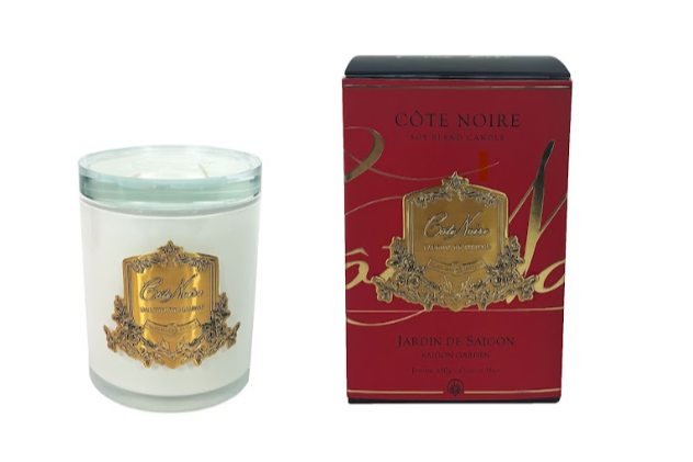 côte noire ** CLEARANCE ** Cote Noire Christmas Day 450g Candle - White Vessel with Gold Badge - Saigon Garden