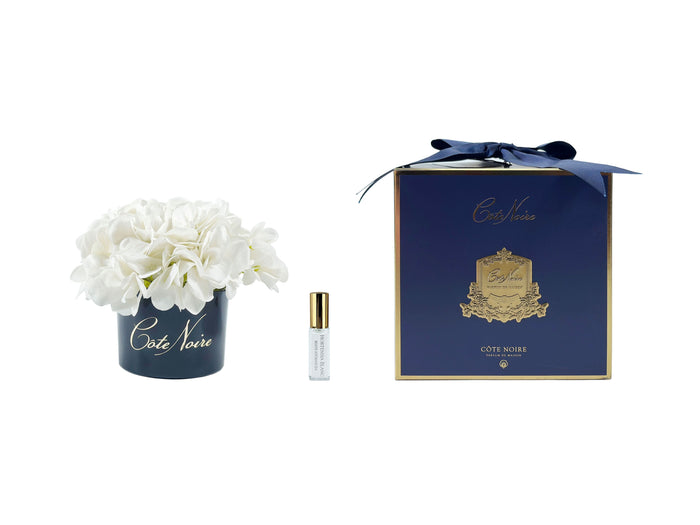 côte noire ** CLEARANCE ** Cote Noire Perfumed Natural Touch Hydrangeas - Ivory White in Navy Vase